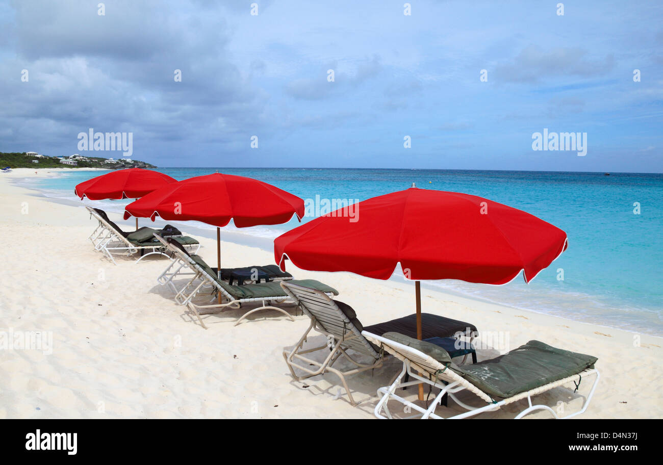 Beach chairs at Shoal Bay in Anguilla Stock Photo