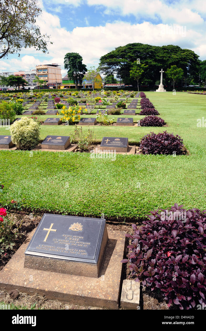 Cemetery is a cemetery of prisoners of coalition deaths during the construction of the Death Railway in War II ,Thailand. Stock Photo