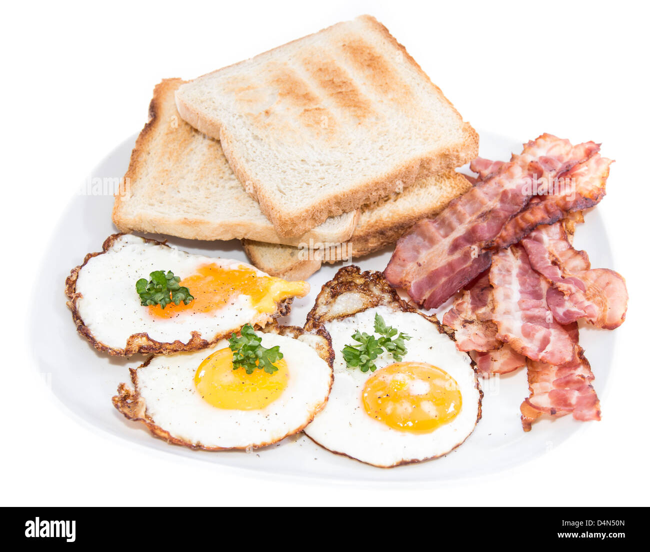 Fried Eggs and Bacon isolated on white background Stock Photo - Alamy
