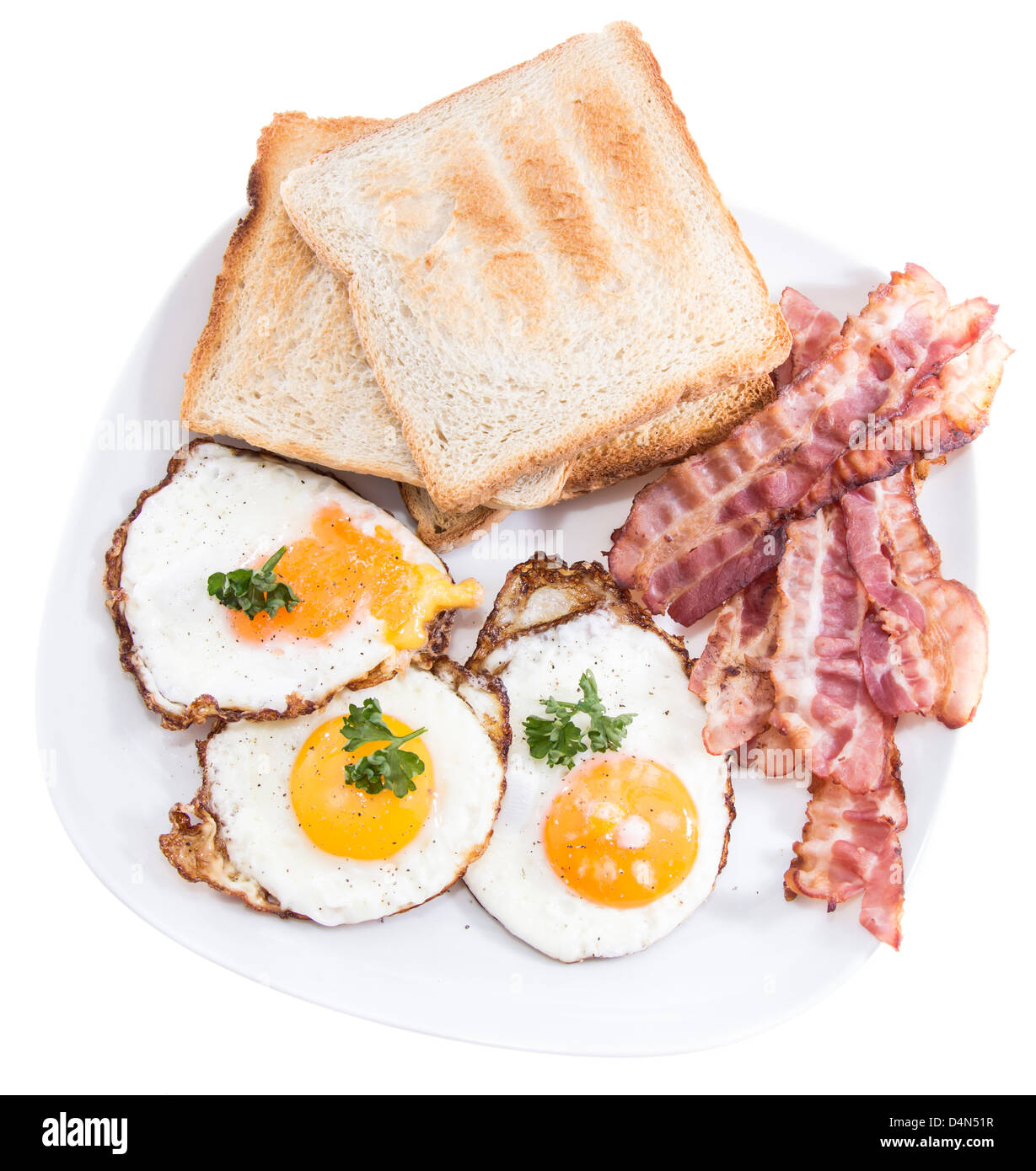 Fried Eggs and Bacon isolated on white background Stock Photo - Alamy