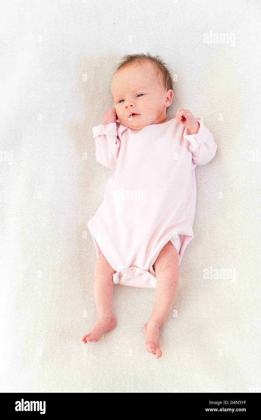 Beautiful newborn baby girl on a blanket Stock Photo