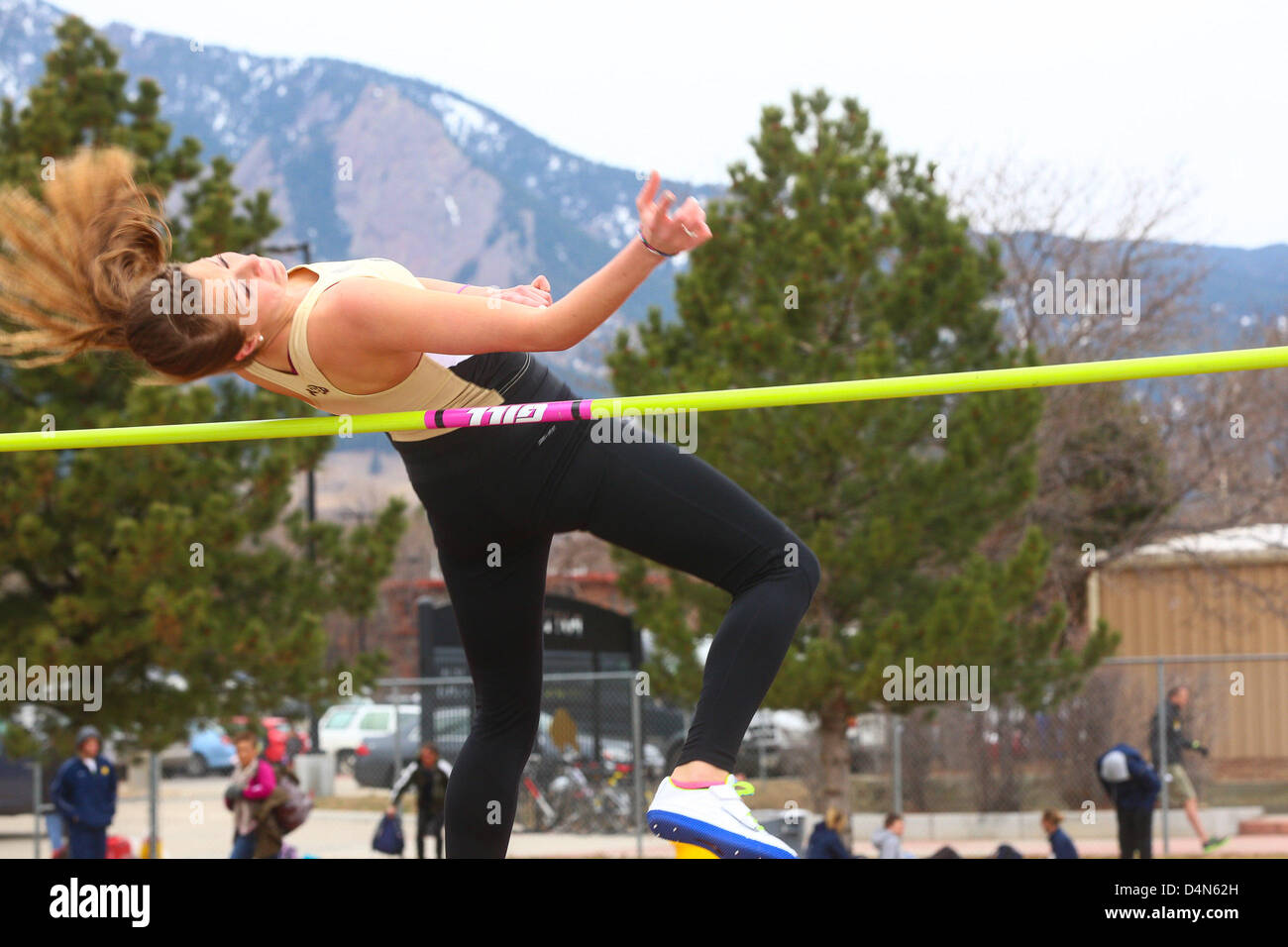 March 16, 2013 - Boulder, CO, United States of America - March 16, 2013: Colorado's Ewelina Pena competes in the women's high jump at the inaugural Jerry Quiller Classic at the University of Colorado campus in Boulder. Stock Photo