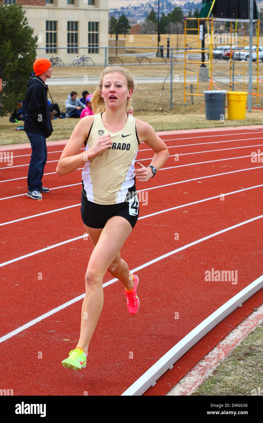 March 16, 2013 - Boulder, CO, United States of America - March 16, 2013: Colorado's Maddie Alm competes in the second heat of the women's 1500m run at the inaugural Jerry Quiller Classic at the University of Colorado campus in Boulder. Stock Photo