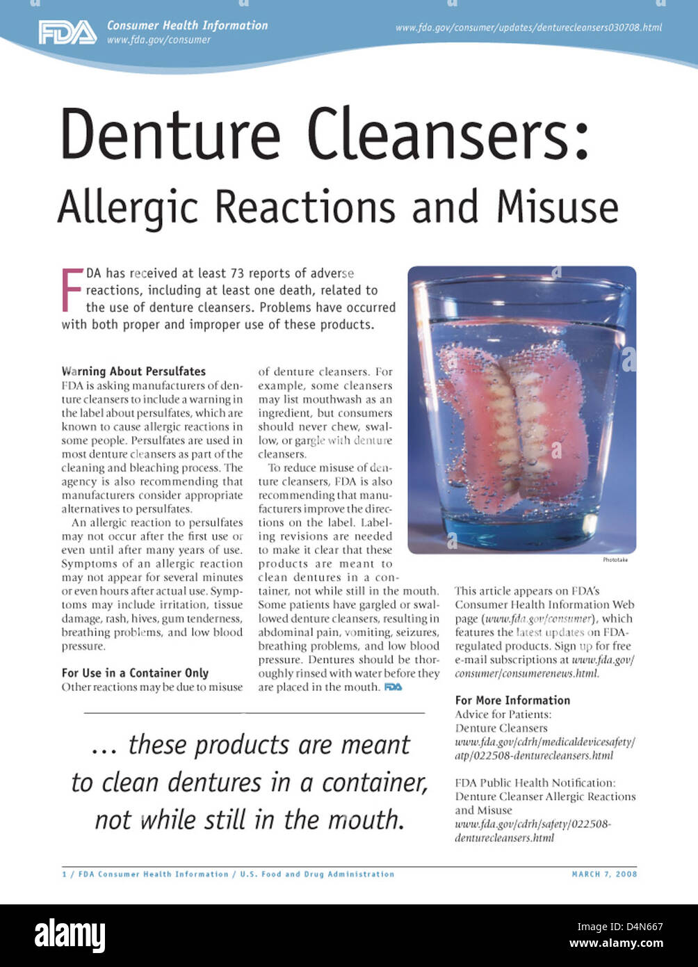 Denture Cleansers Allergic Reactions and Misuse Stock Photo Alamy