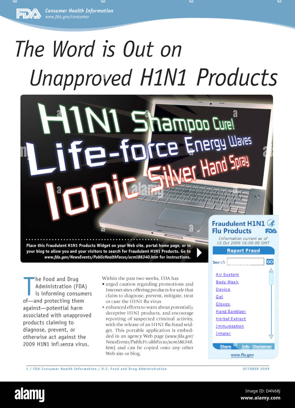 The Word is Out on Unapproved H1N1 Products Stock Photo