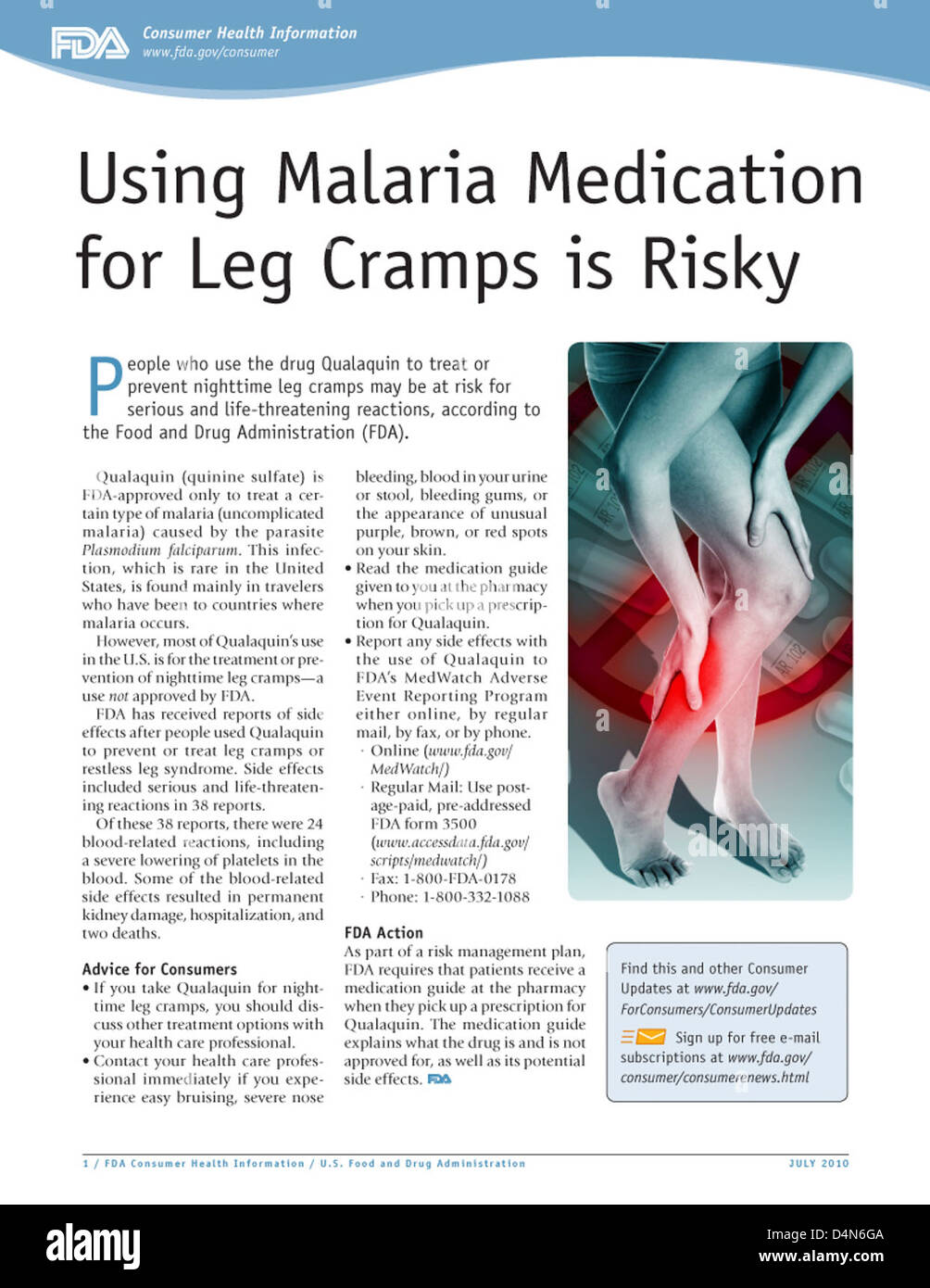 Using Malaria Medication for Leg Cramps is Risky Stock Photo