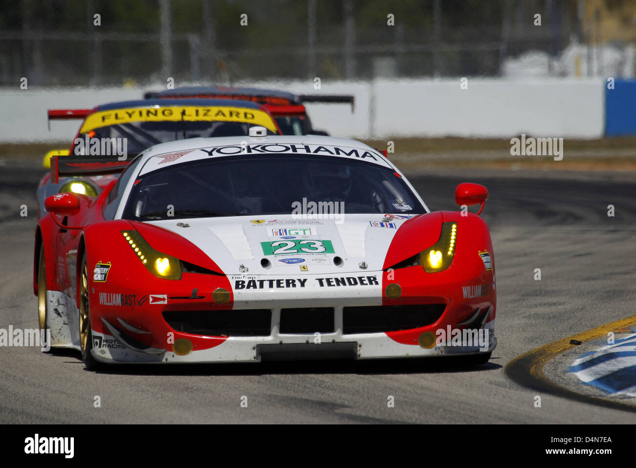 March 16, 2013 - Sebring, Florida, U.S - ALMS Round 1 Sebring 12 Hours,Sebring,FL, March 13-16 2013, BILL SWEEDLER, TOWNSEND BELL, LEH KEEN, Team West Ferrari F458 Italia (Credit Image: © Ron Bijlsma/ZUMAPRESS.com) Stock Photo