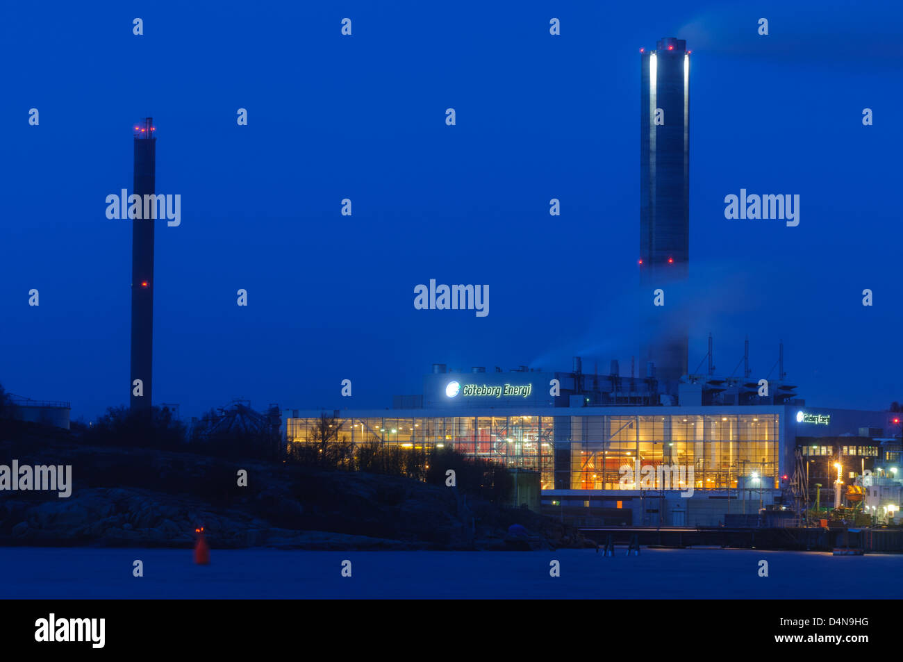 Industrial building at night, Gothenburg, Sweden, Europe Stock Photo