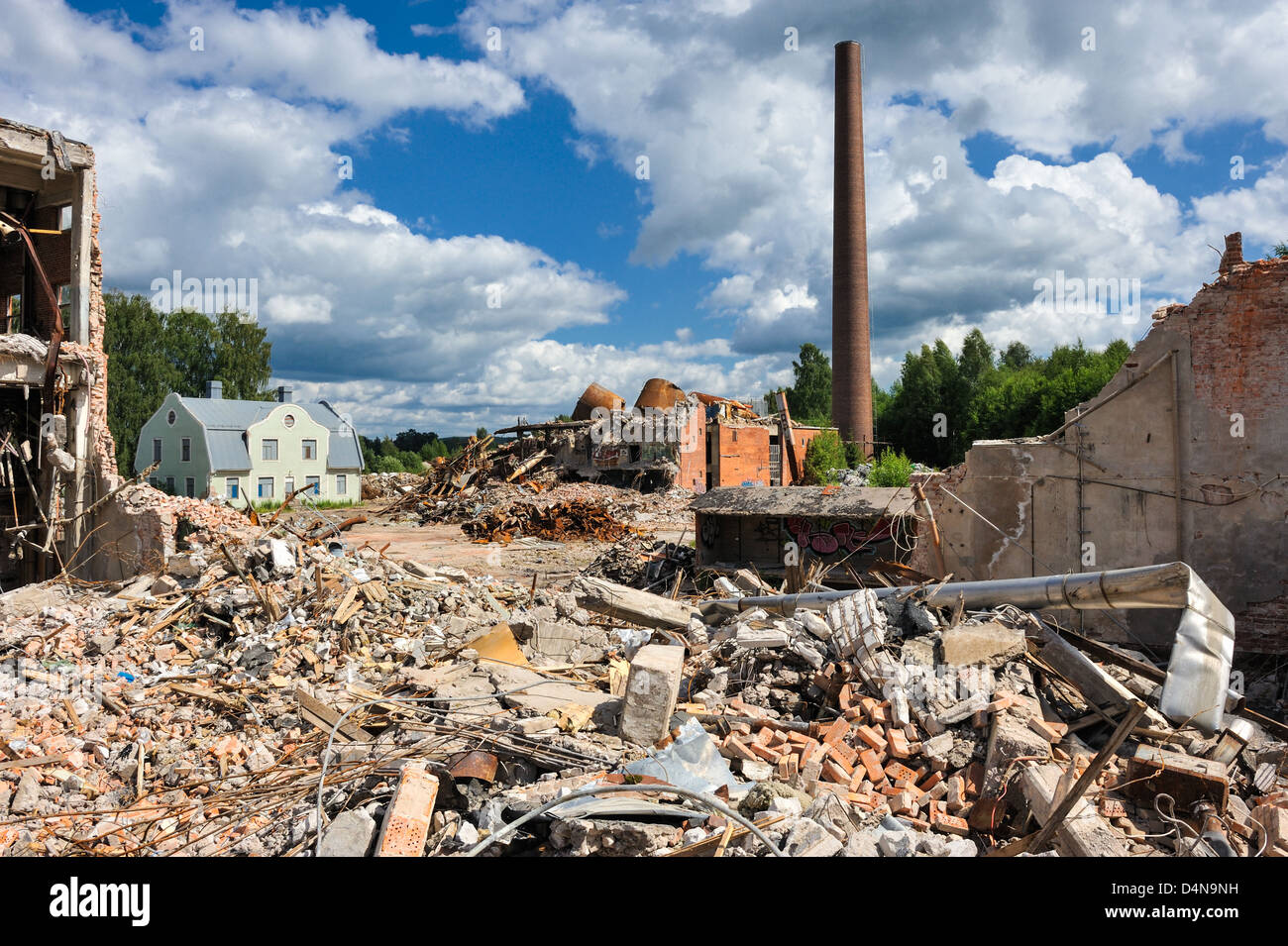 Buildings and rubble in Deje, Värmland, Sweden, Europe Stock Photo