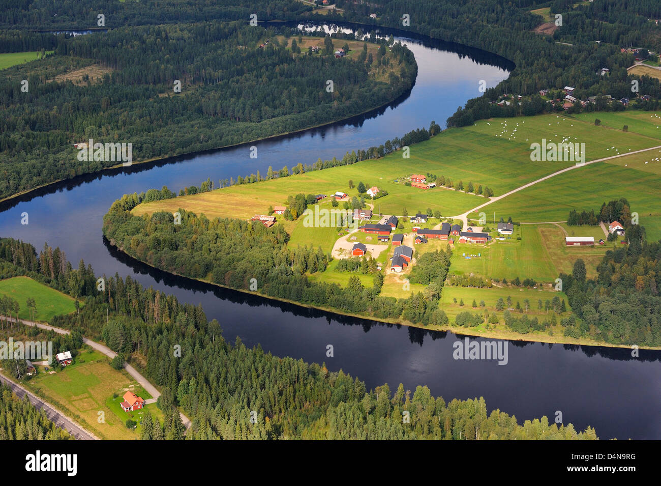 High angle view of Klarälven, Värmland, Sweden, Europe Stock Photo