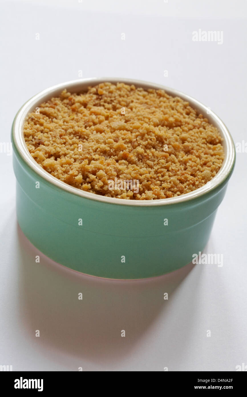 pot of Pots & Co exceptional puddings Caramelised Apple Crumble, caramelised chunks of apple with a crunchy oaty crumble topping Stock Photo