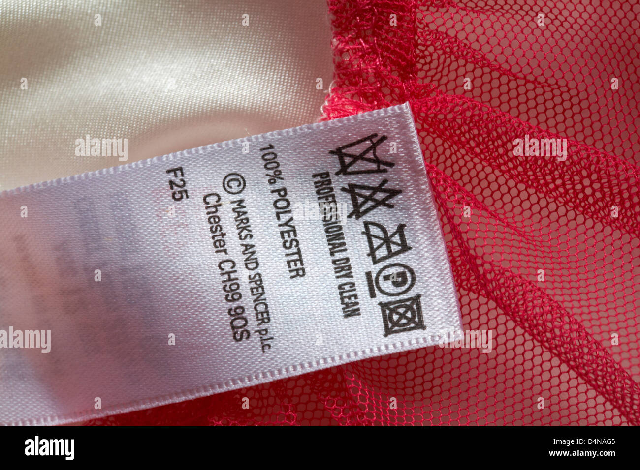 label with washing instructions professional dry clean 100 polyester