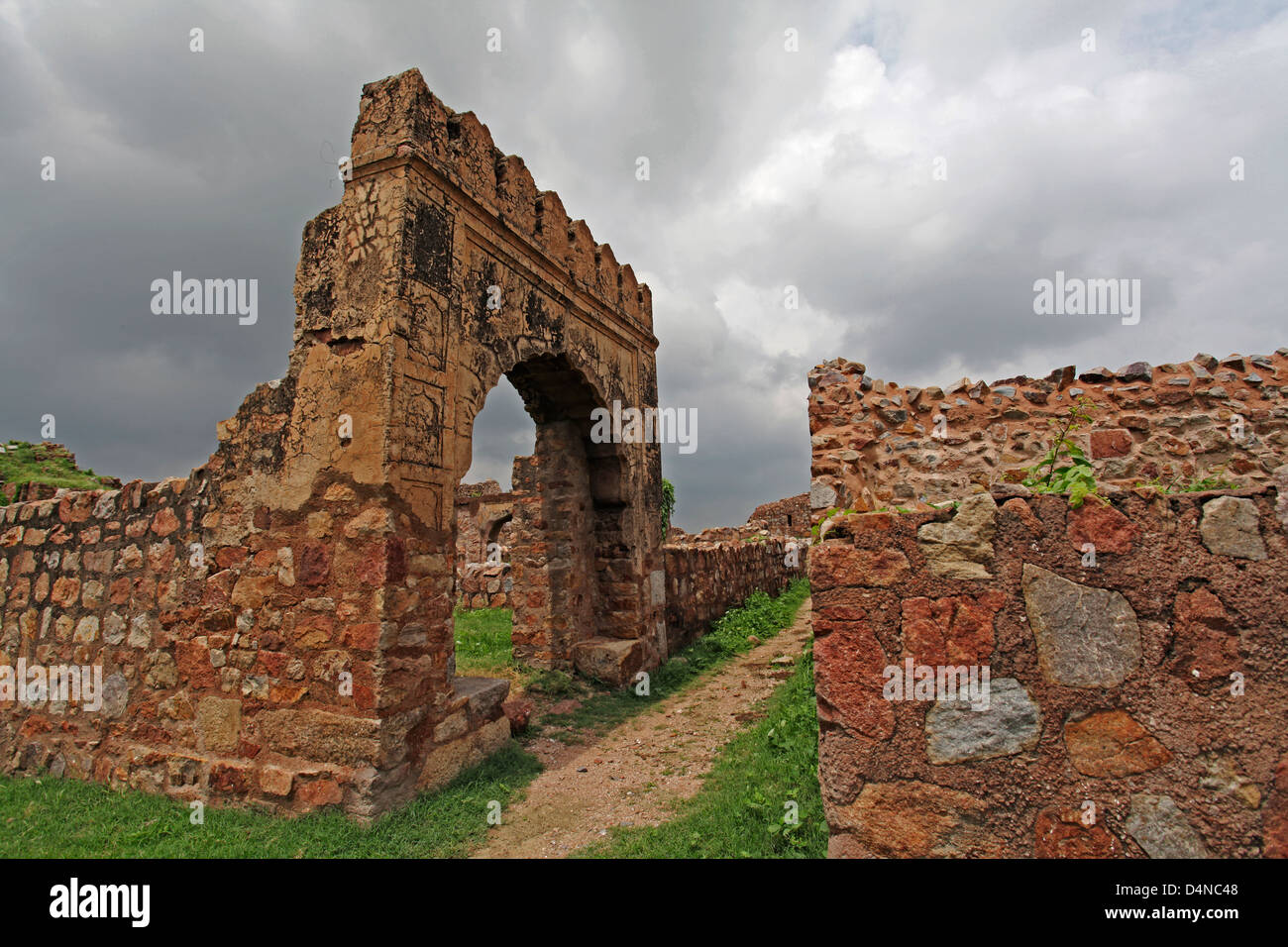Tughlaqabad Fort is a ruined fort in Delhi, built by Ghiyas-ud-din Tughlaq, the founder of Tughlaq dynasty, in 1321 Stock Photo