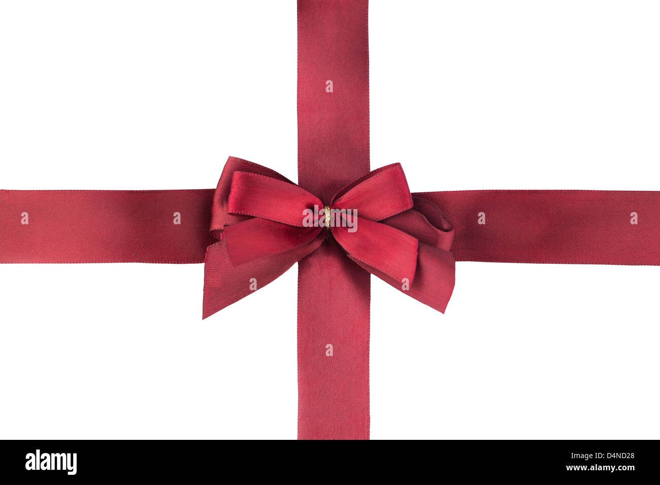 A deep red ribbon and bow isolated on white with copy Space and ...