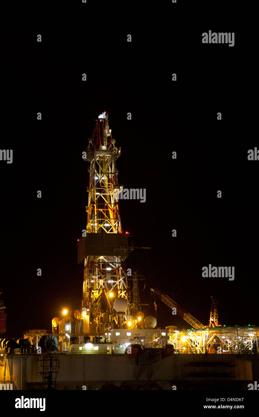 Oil Rig Platform at Night in Cape Town - South Africa Stock Photo