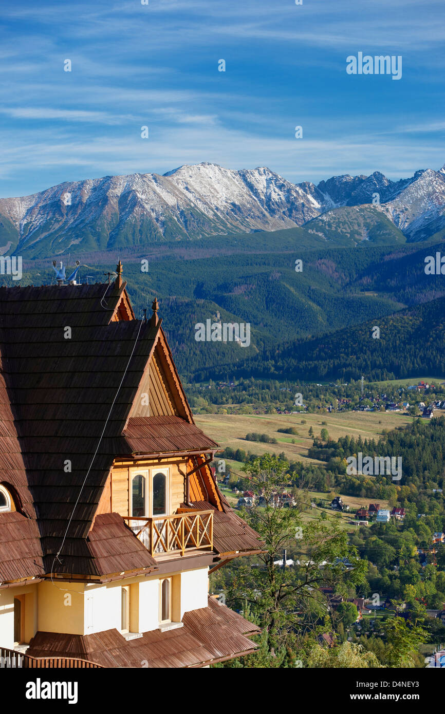 Traditional goral house and the High Tatra Mountains, Malopolska