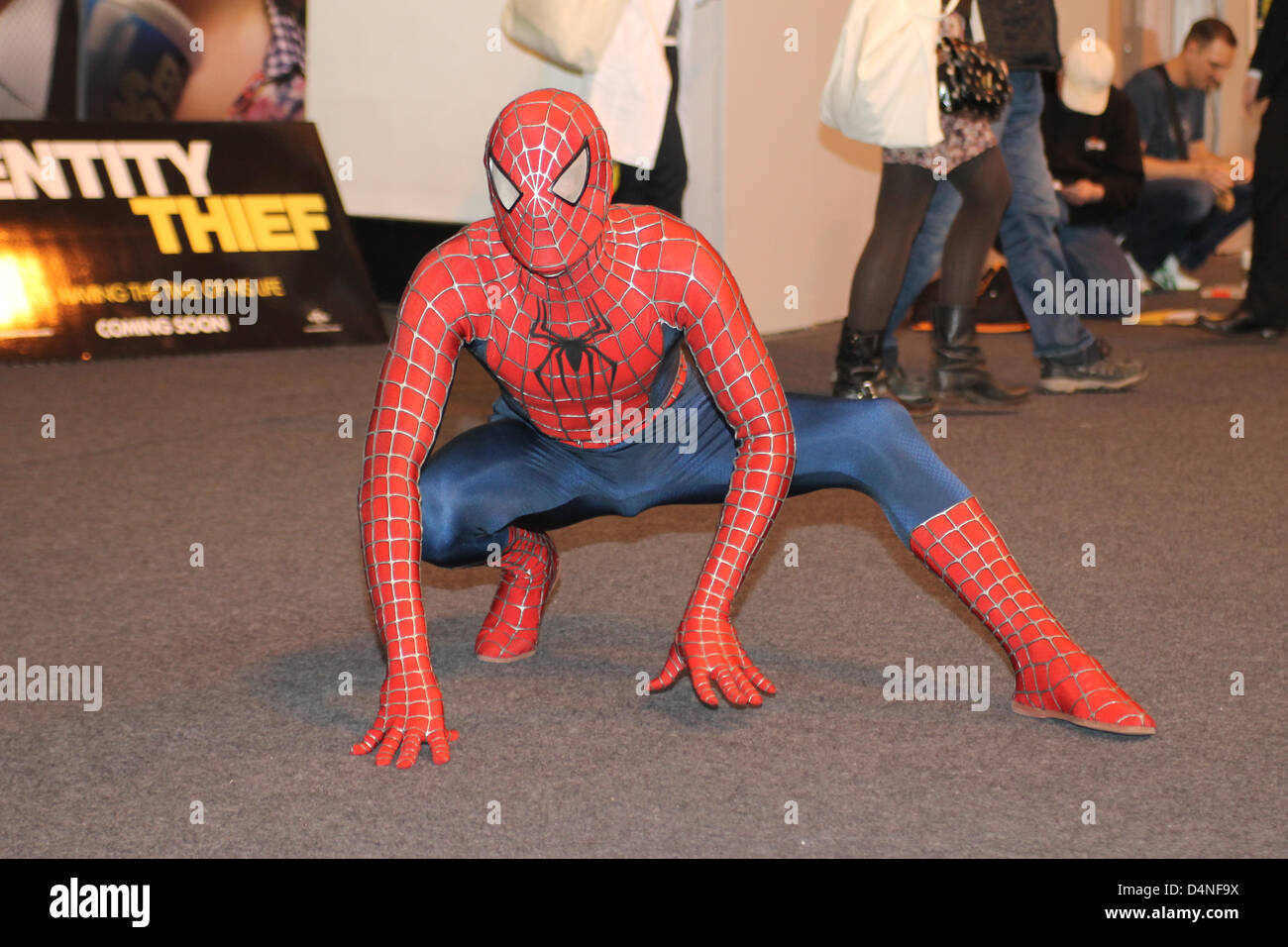 Birmingham, UK. 16th March 2013. Cosplayer dressed as Spiderman poses for shots at Birmingham MCM Expo. Stock Photo