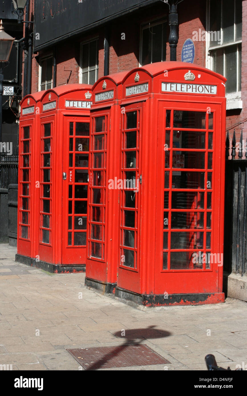 Row of London red telephone boxes Stock Photo Alamy