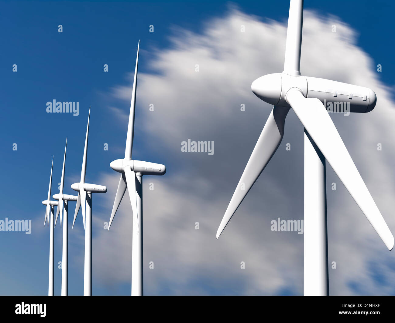 Wind turbines with sky and clouds on background Stock Photo - Alamy