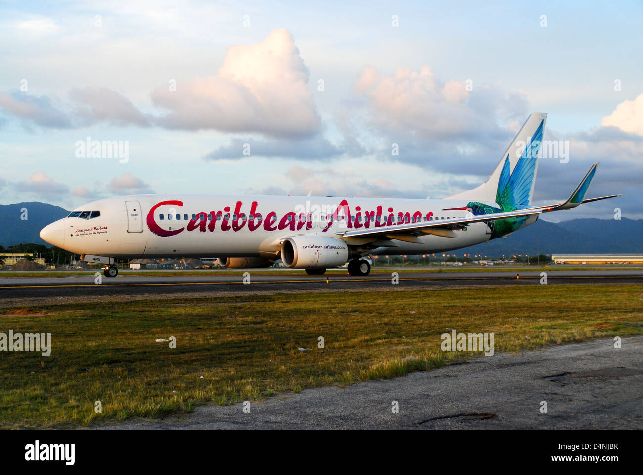A Caribbean Airlines aircraft on the runway at Piarco Airport,Trinidad Stock Photo