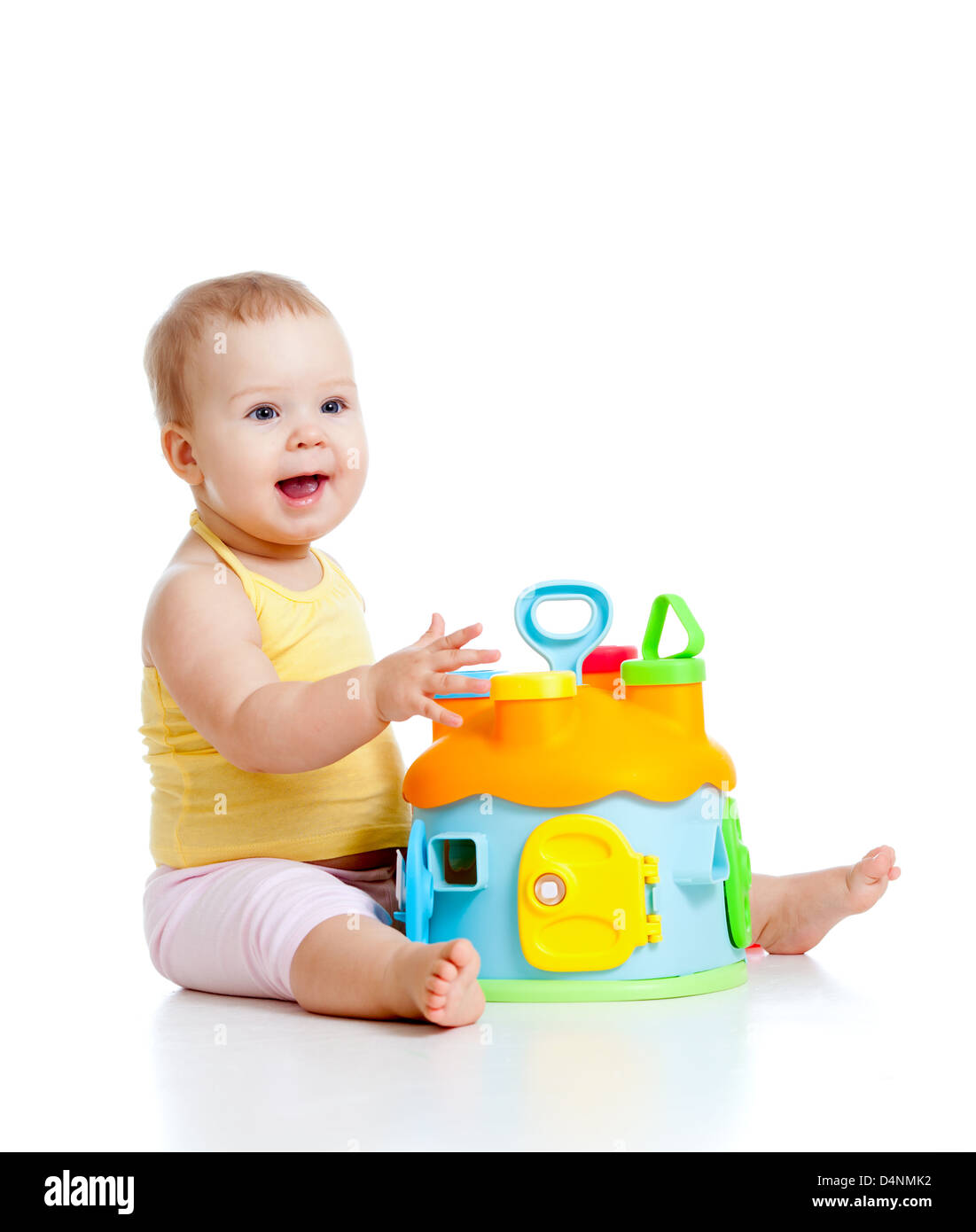 pretty baby with color educational toy Stock Photo - Alamy
