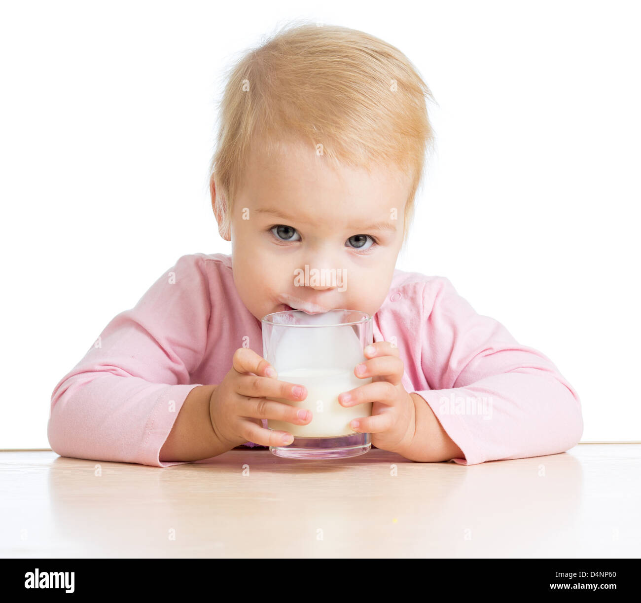 baby drinking yogurt or kefir over white Stock Photo Alamy