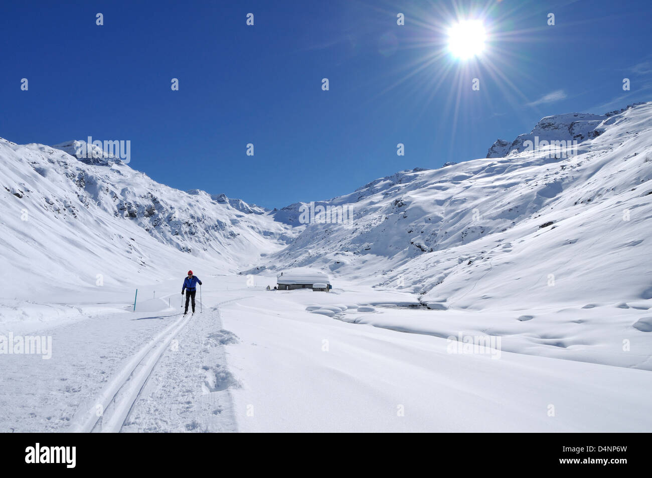 CrossCountry Skiing, Val Fex, Engadine, Graubünden, Switzerland Stock