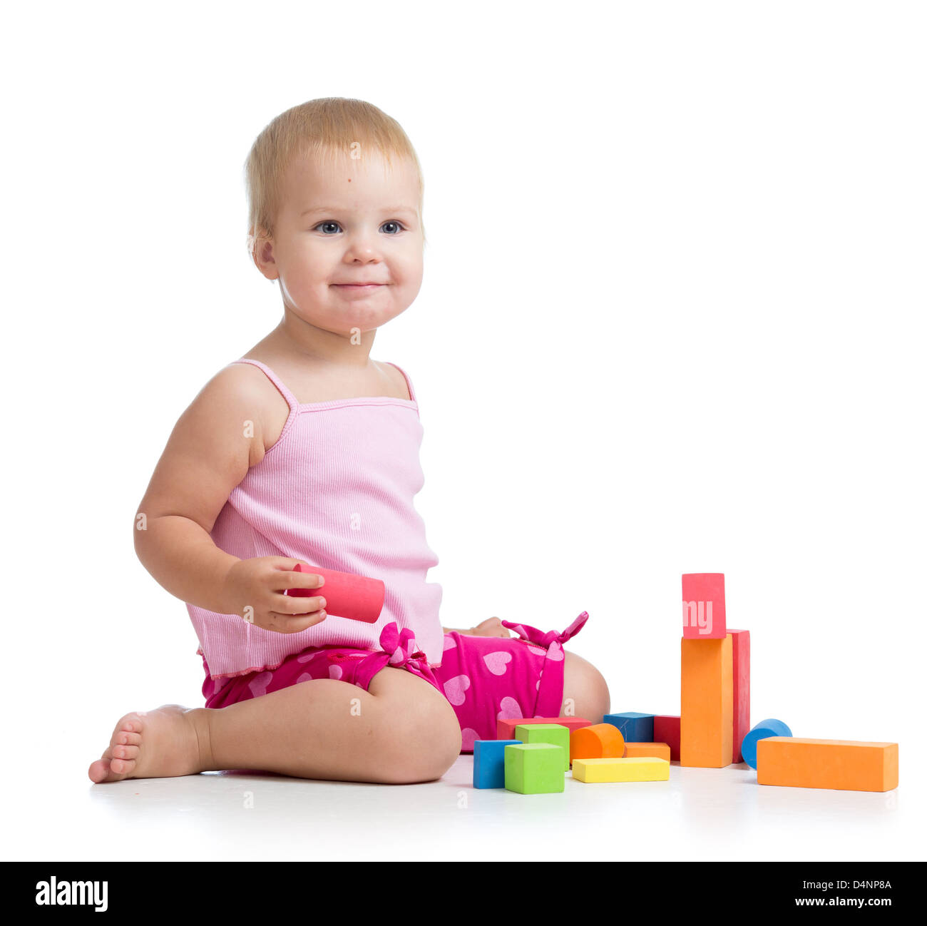 child playing with building blocks Stock Photo Alamy