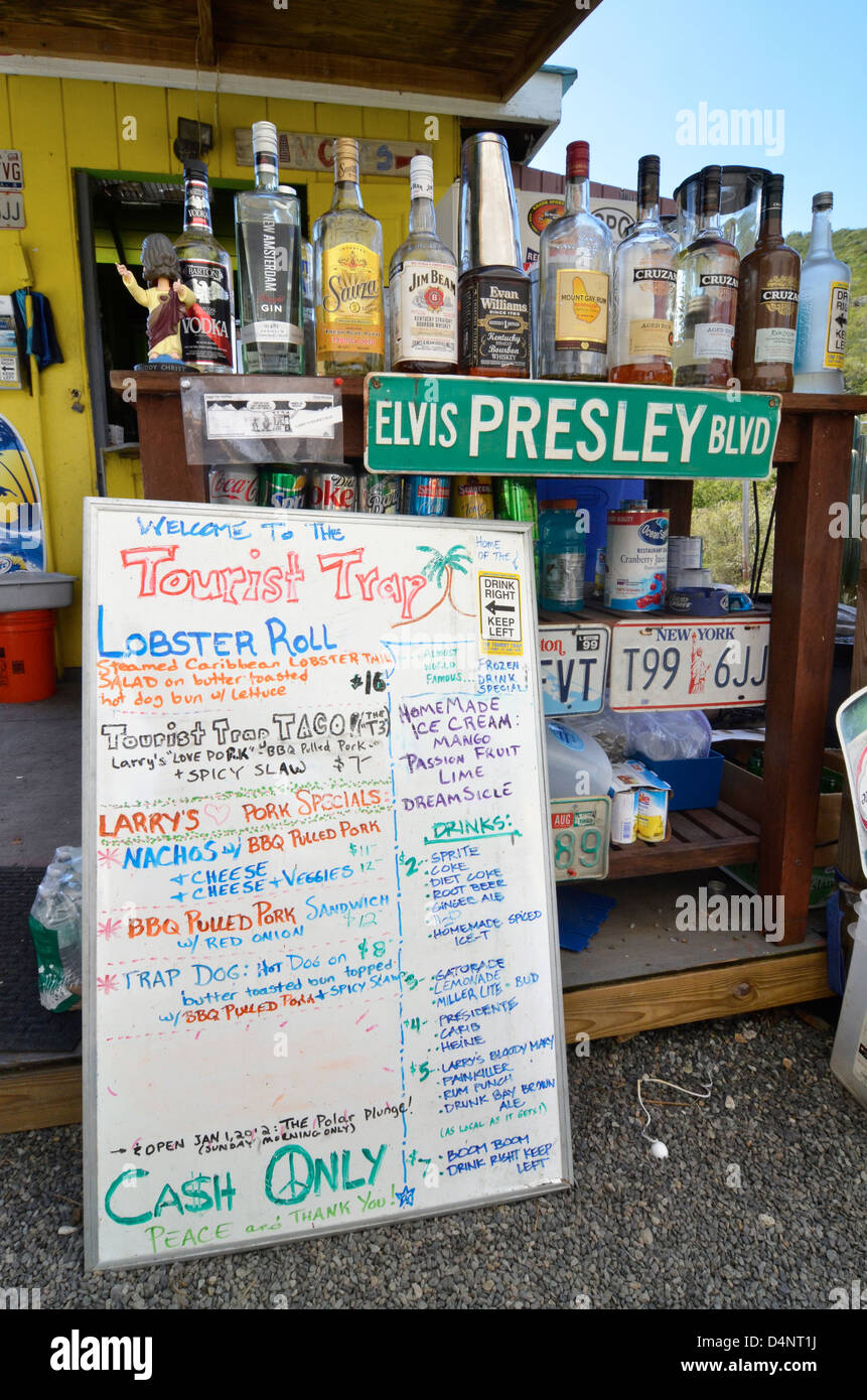 Bar and signboard at The Tourist Trap, St. John, U.S. Virgin Islands