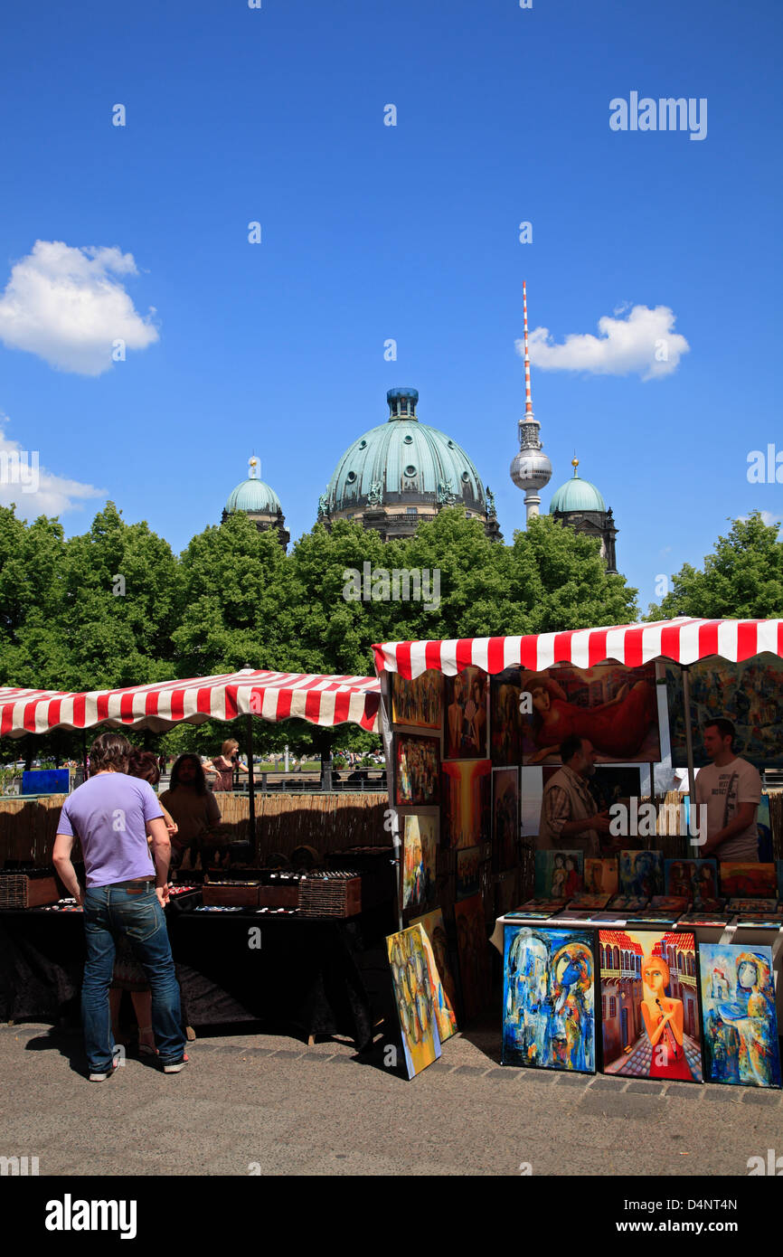Art market  in front of Altes Zeughaus at river Spree, Berlin, Germany Stock Photo