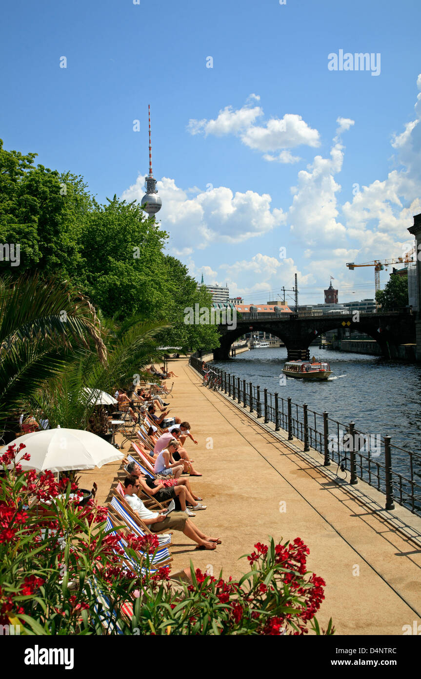 Germany, Berlin, STRANDBAR MITTE at river Spree Stock Photo