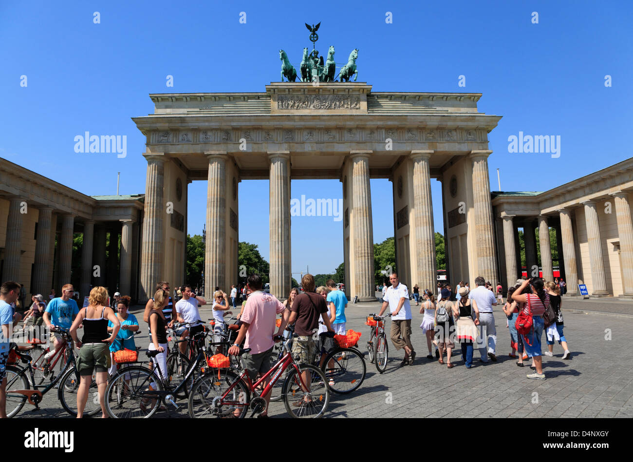 Brandenburg Gate, Brandenburger Tor, guided bicycle Tour stop, Berlin, Germany Stock Photo