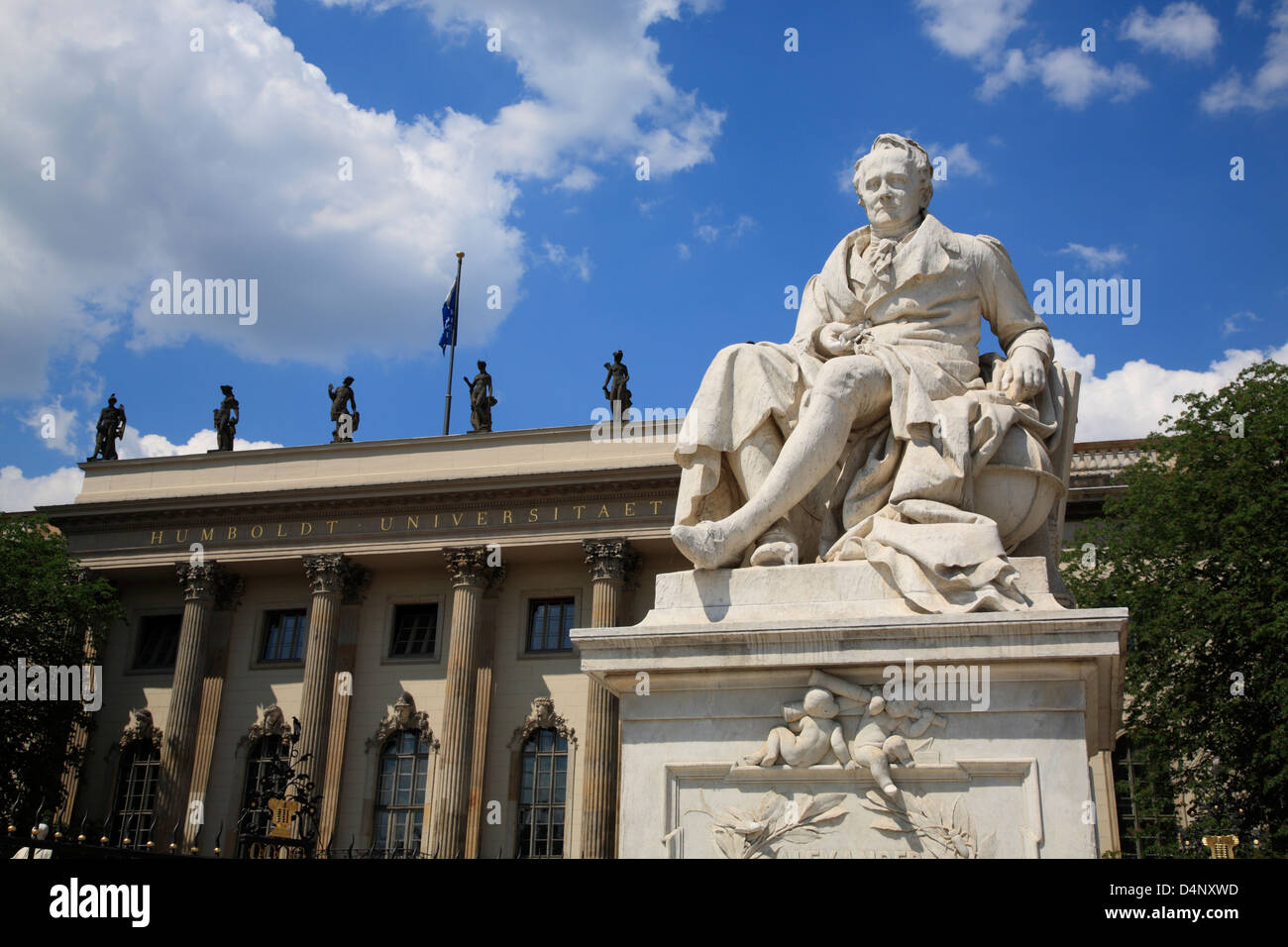 Aexander von Humboldt monument in front of Humboldt University, Berlin Mitte, Germany Stock Photo