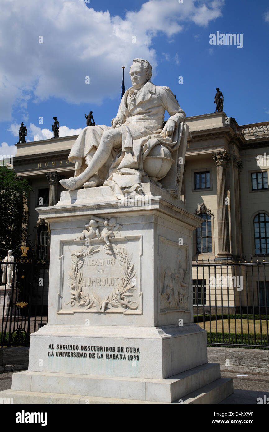 Aexander von Humboldt monument in front of Humboldt University, Berlin Mitte, Germany Stock Photo