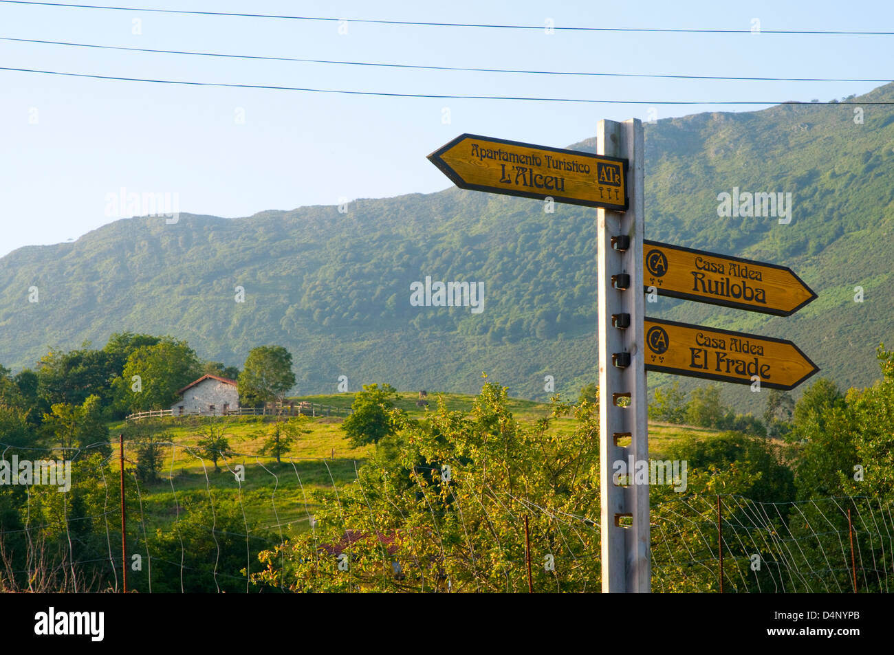 Signpost and landscape. Camango, Asturias province, Spain Stock Photo ...