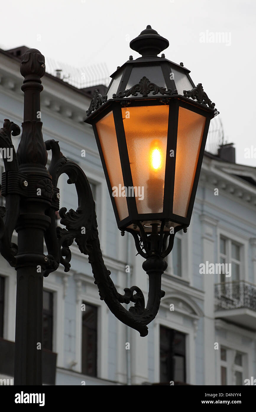 close up of alight street lamp in Odessa, Ukraine Stock Photo