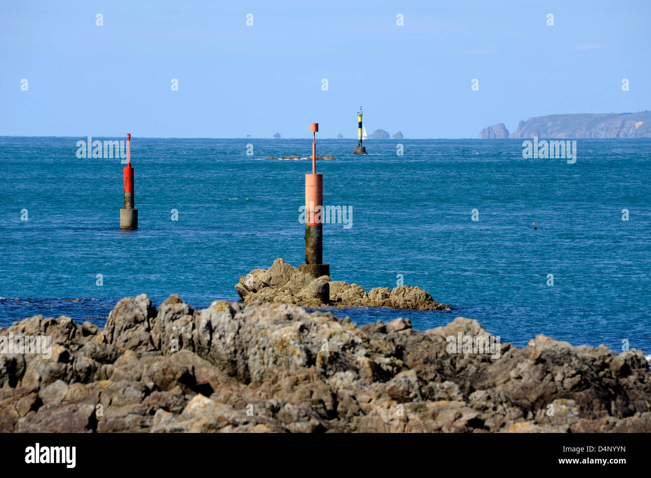 Goury,Auderville,Cap de la Hague,Manche,Basse-Normandie,Cotentin,France,in background Aurigny island,Alderney channel islands Stock Photo