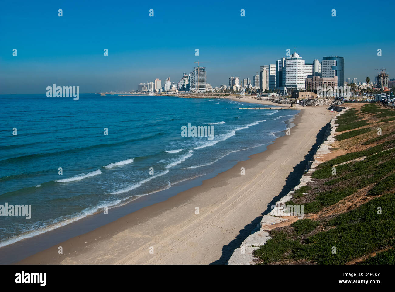 Costline view of Tel-Aviv, viewed from Jaffa-medieval part of the city Jaffa was port in ancinet times Stock Photo