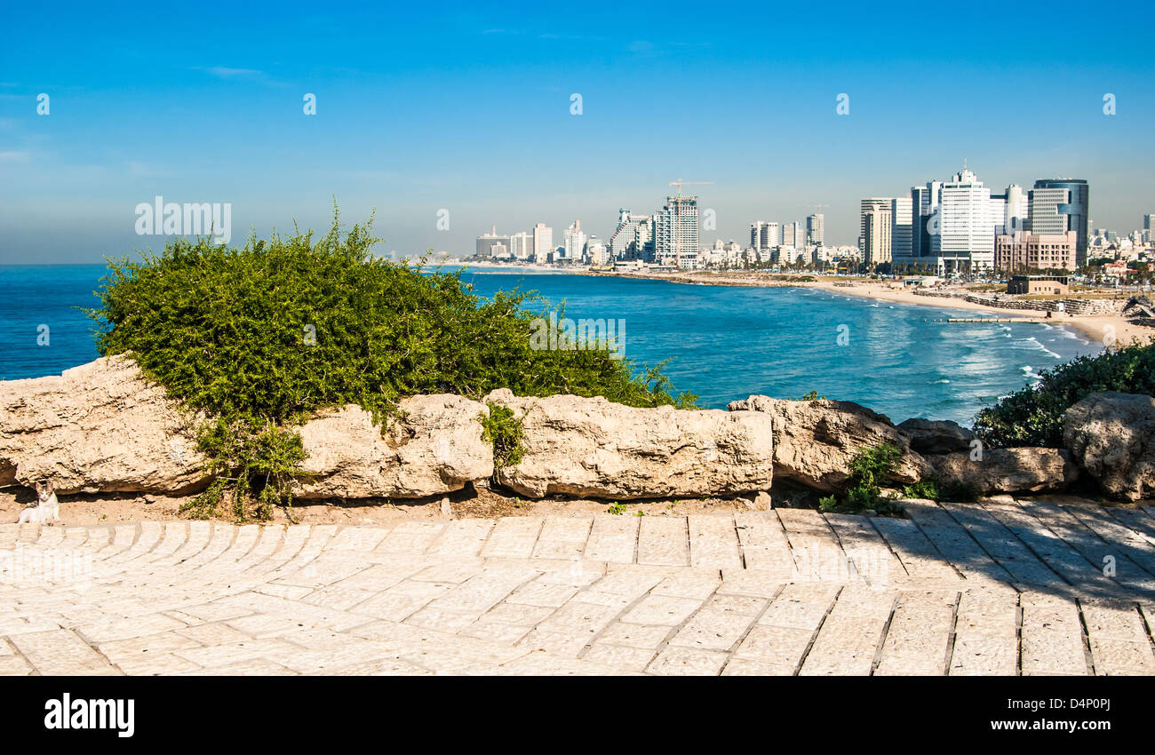 Costline view of Tel-Aviv, viewed from Jaffa-medieval part of the city Jaffa was port in ancinet times Stock Photo
