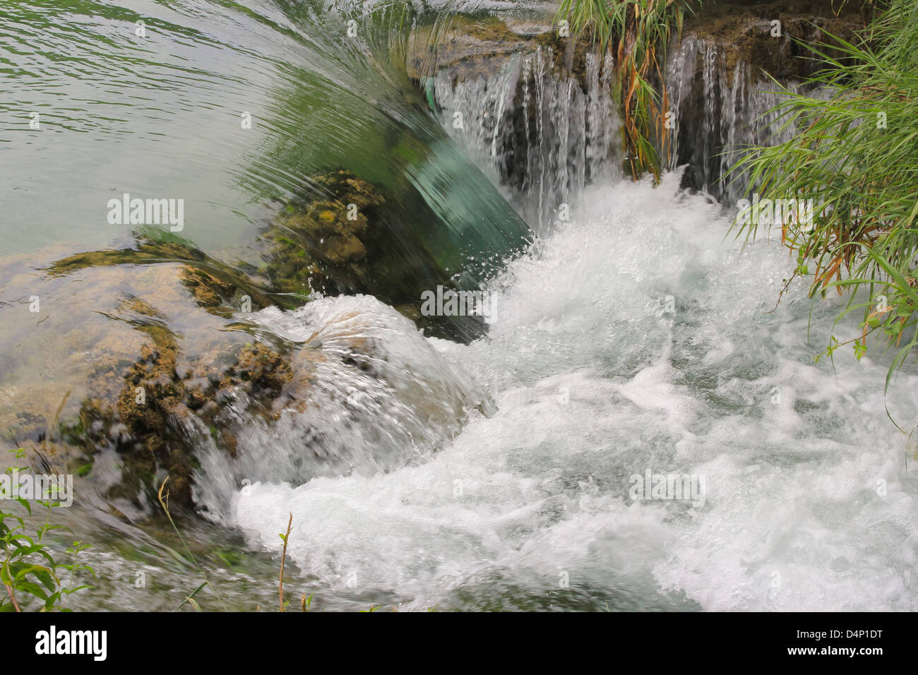 Small waterfall on Krka river, Croatia - close view Stock Photo