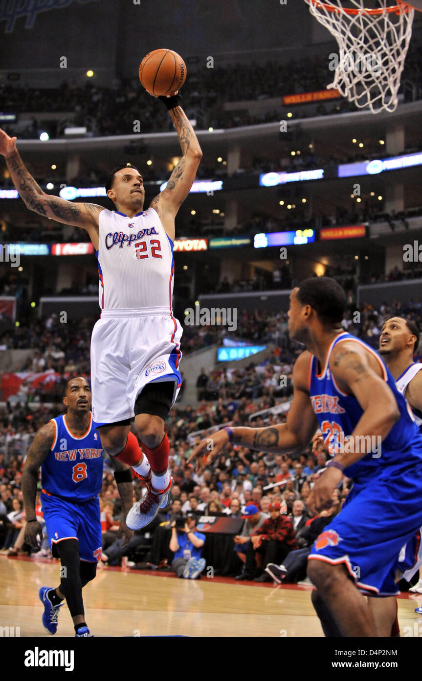 Los Angeles, CA., USA. 17th March, 2013. Clippers' Matt Barnes #22 throws  down a dunk during the NBA Basketball game between the New York Knicks and  the Los Angeles Clippers at Staples