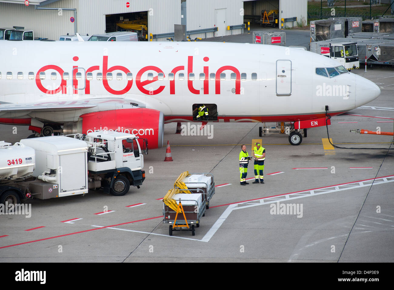 Berlin, Germany, Tegel Airport with Air Berlin machine Stock Photo