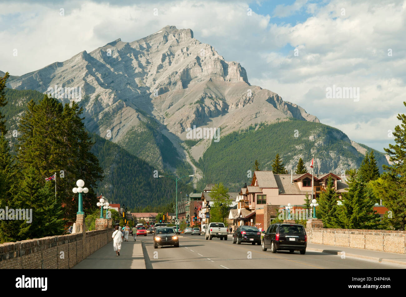 Banff Avenue and Cascade Mountain, Banff, Alberta, Canada Stock Photo