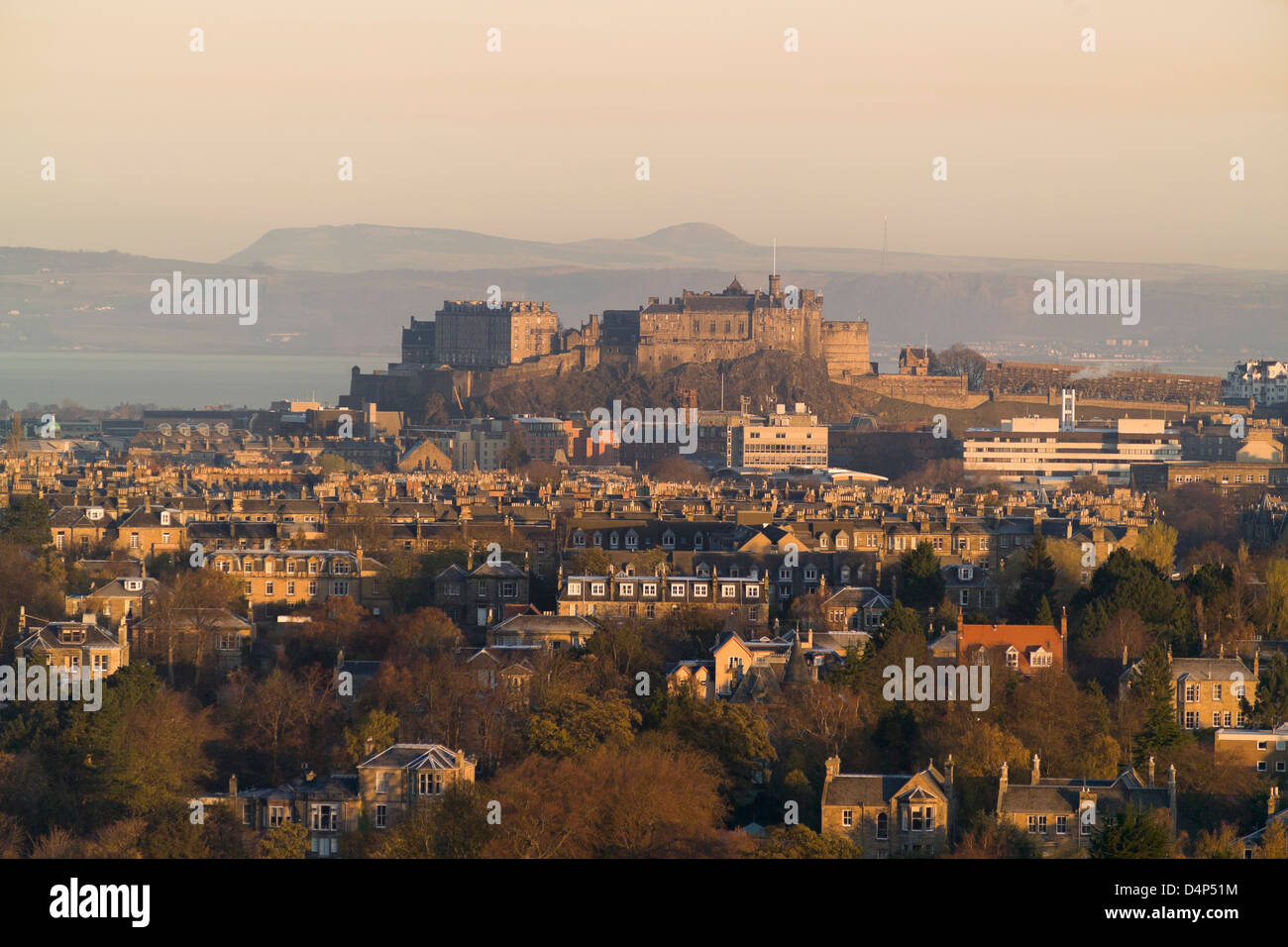 castle & city from blackford hill - horiz format Stock Photo