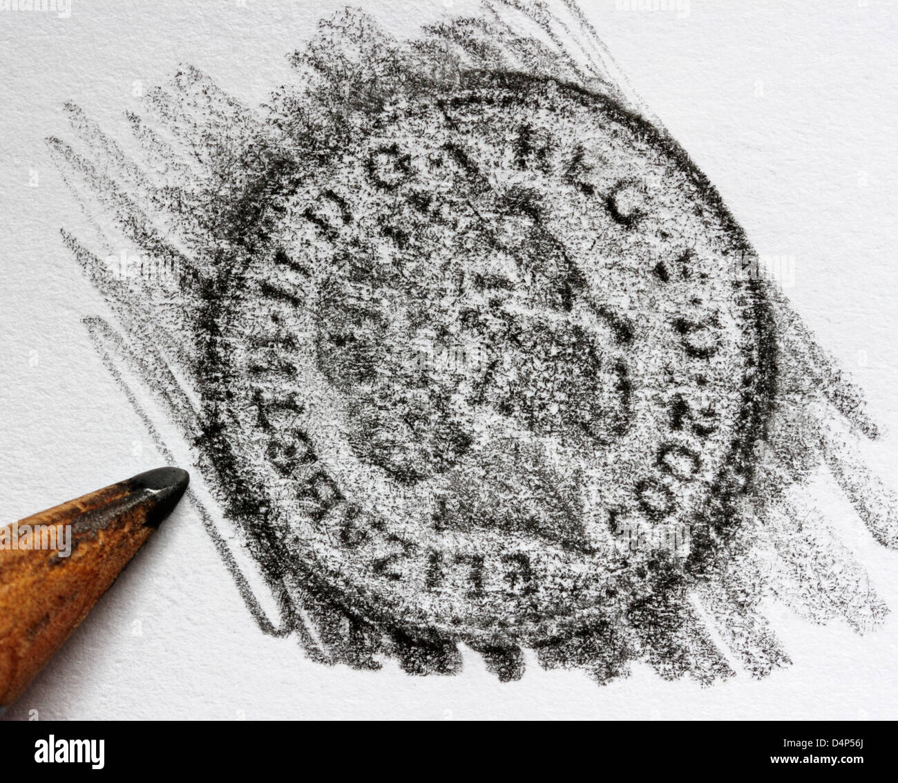 Pencil Rubbing of a £1 coin. British coin rubbing Stock Photo Alamy