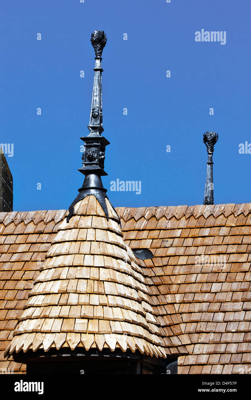 Turret roof detail. Wooden tiles. Mont St. Michel; Normandy; France; Europe; Stock Photo