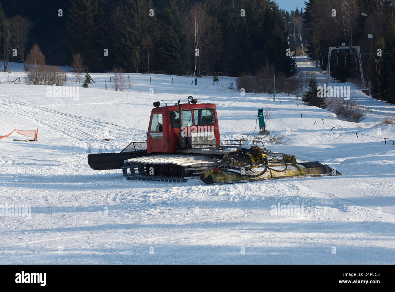 Snow groomer, Snow grooming, piste basher or piste bashing on mountain