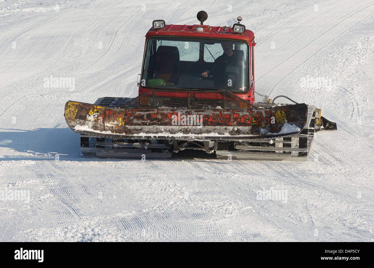 Snow groomer, Snow grooming, piste basher or piste bashing on mountain