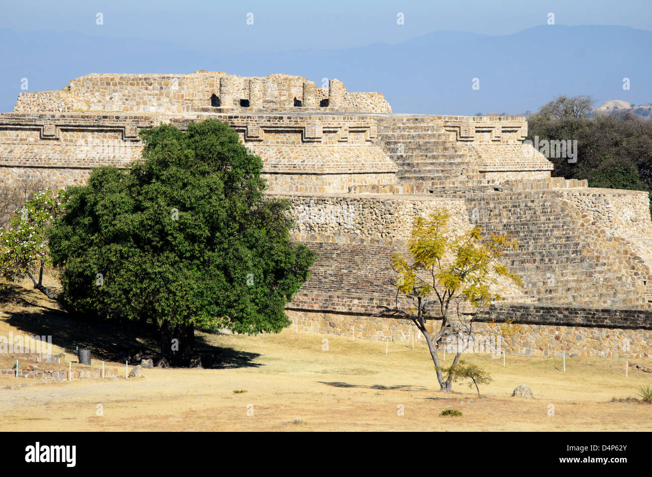 Building IV, a stepped pyramid temple complex at the Zapotec archaeological site of Monte Alban, Oaxaca, Mexico. Stock Photo