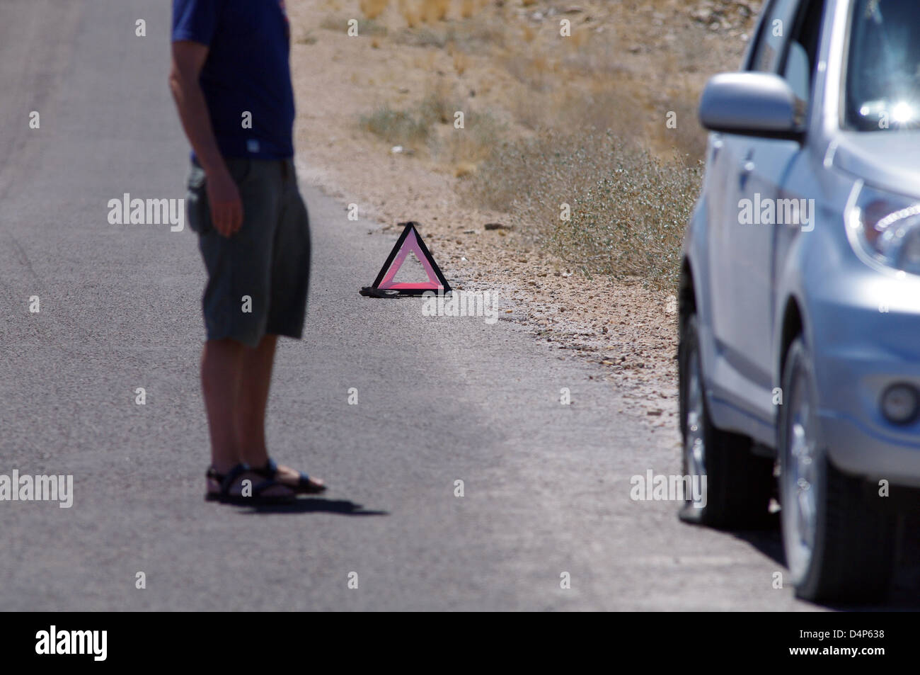 Difficulties abroad: flat tire Stock Photo